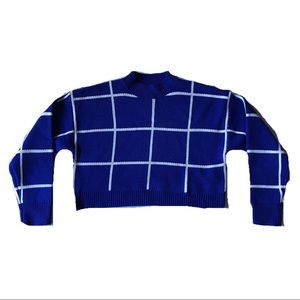 Women’s Blue Cropped Sweater Blue White Plaid